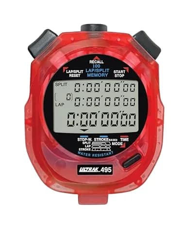 ULTRAK 495 Professional Stopwatch – Red 100-Lap Digital Timer with Interval Tracker | 100 Lap Memory thumbnail 1