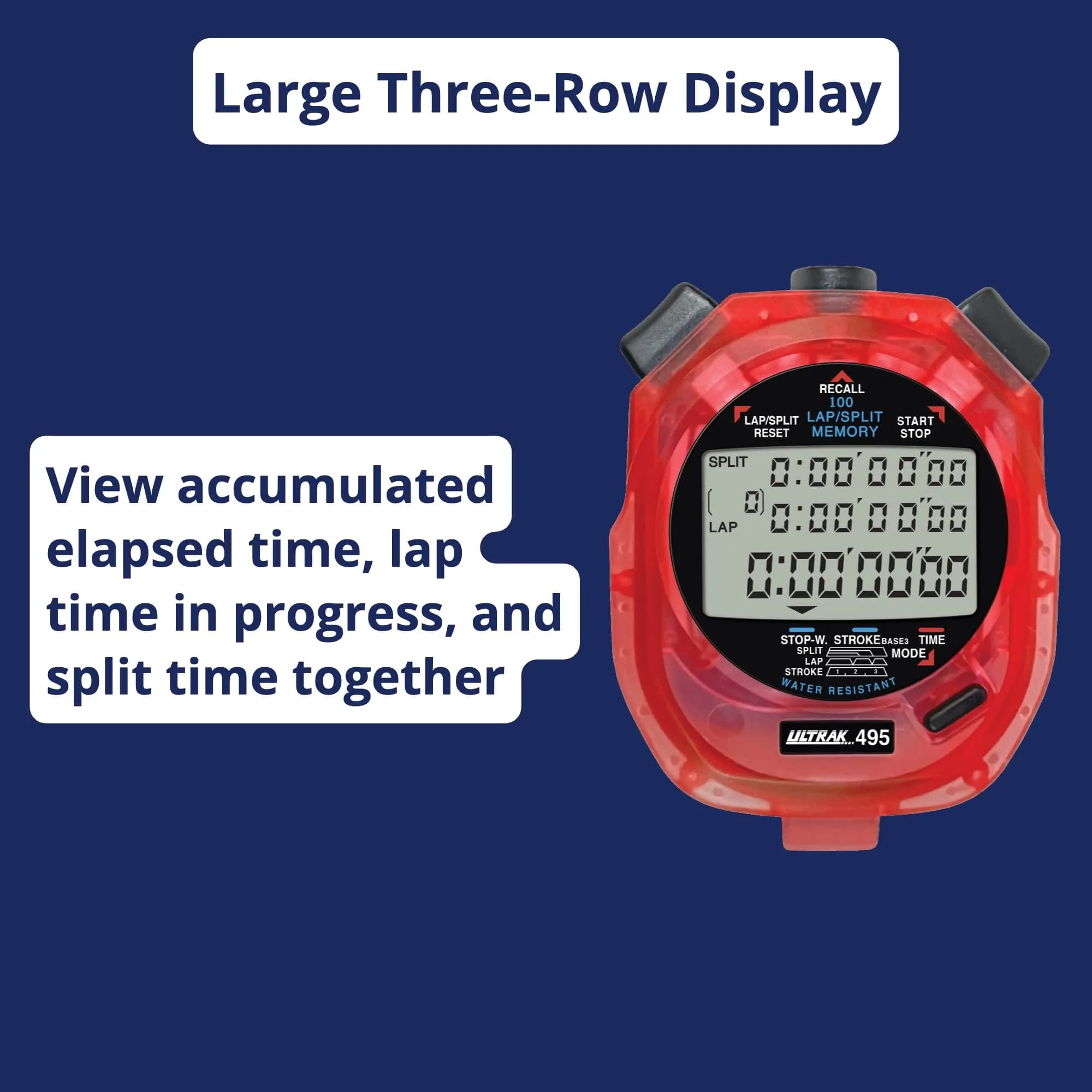 ULTRAK 495 Professional Stopwatch – Red 100-Lap Digital Timer with Interval Tracker | 100 Lap Memory - view 8