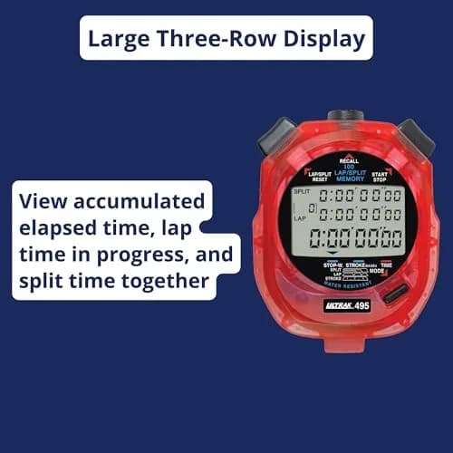 ULTRAK 495 Professional Stopwatch – Red 100-Lap Digital Timer with Interval Tracker | 100 Lap Memory thumbnail 8
