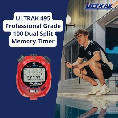 ULTRAK 495 Professional Stopwatch – Red 100-Lap Digital Timer with Interval Tracker | 100 Lap Memory thumbnail 2