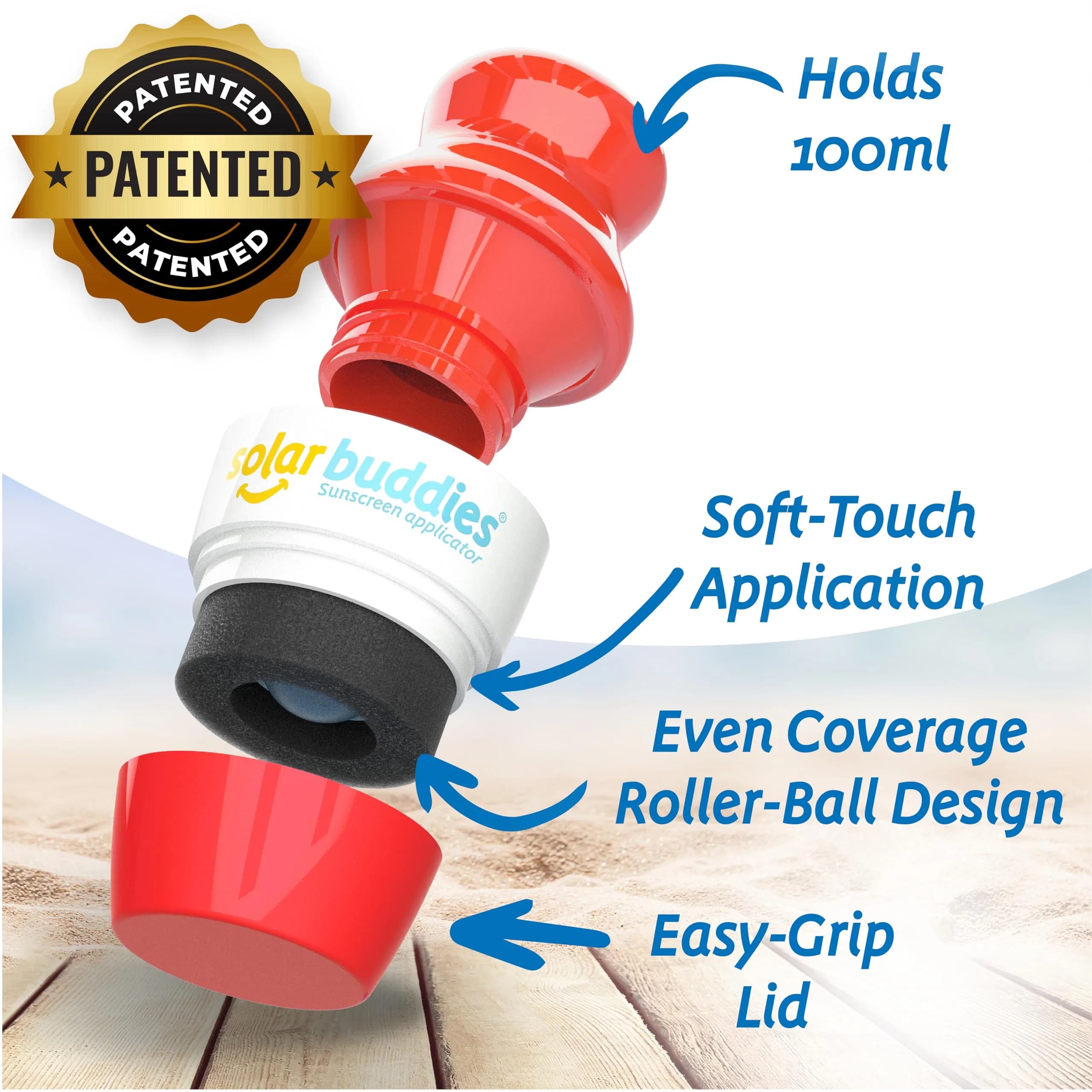 Solar Buddies Sunscreen Applicator - Red, 100ml (3.4 Fl Oz) | Refillable Roll-On Sponge for Kids & Adults - view 2