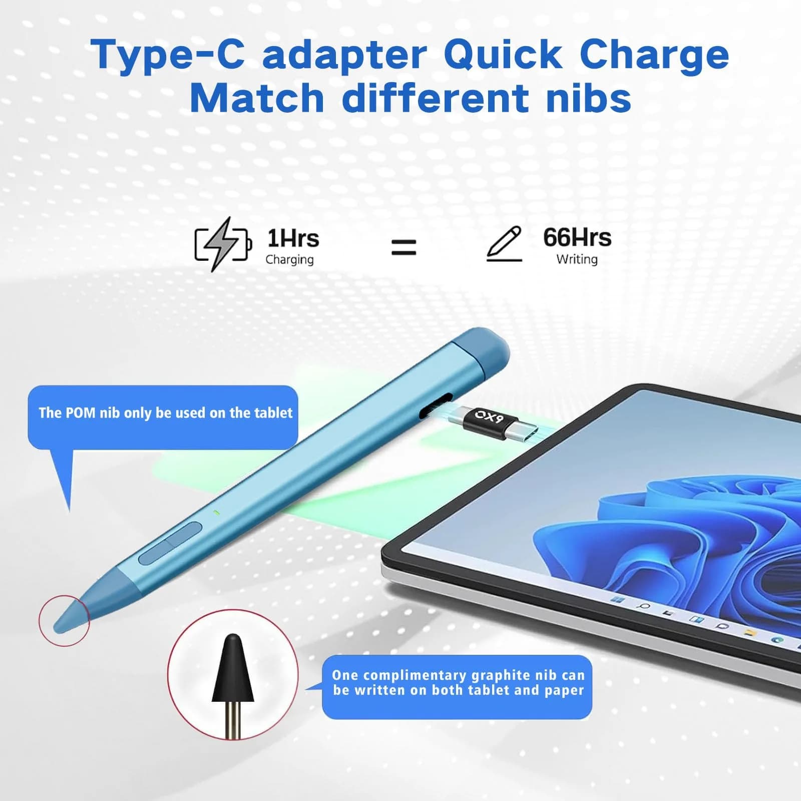 JvKzaen Slim Pen 2 for Microsoft Surface | 4096 Pressure, Eraser, Type-C Charge | Graphite Nib - view 6