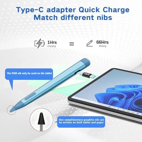 JvKzaen Slim Pen 2 for Microsoft Surface | 4096 Pressure, Eraser, Type-C Charge | Graphite Nib thumbnail 6