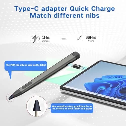 JvKzaen Slim Pen 2 Stylus for Microsoft Surface | 4096 Pressure, Eraser, Type-C Charge thumbnail 6