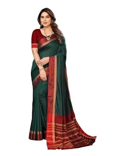 VJ FASHION Kerala Silk Blend Saree With Blouse Piece, Green 5.5m (18.04 ft) | Festive Wear thumbnail 1