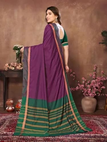 VJ Fashion Kerala Silk Blend Saree With Blouse Piece, Wine, 5.5m Saree + 0.8m Blouse thumbnail 4