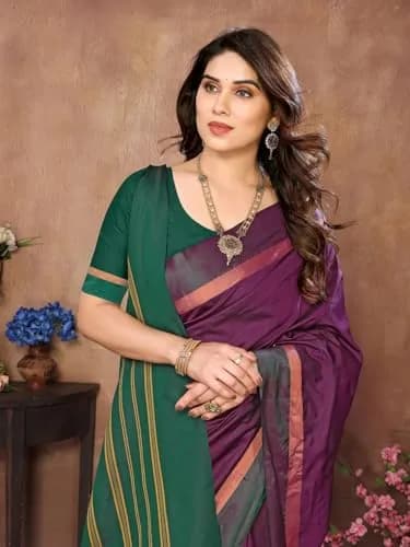 VJ Fashion Kerala Silk Blend Saree With Blouse Piece, Wine, 5.5m Saree + 0.8m Blouse thumbnail 5