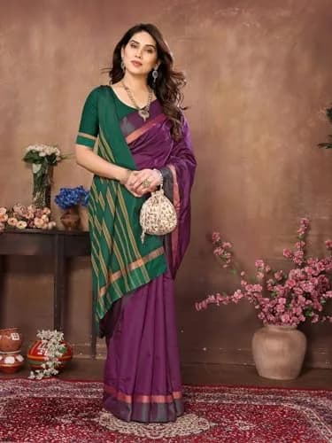 VJ Fashion Kerala Silk Blend Saree With Blouse Piece, Wine, 5.5m Saree + 0.8m Blouse thumbnail 2
