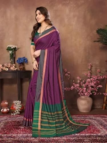 VJ Fashion Kerala Silk Blend Saree With Blouse Piece, Wine, 5.5m Saree + 0.8m Blouse thumbnail 3