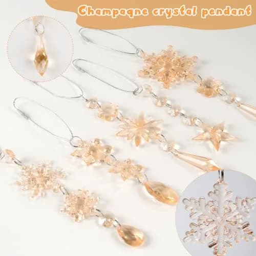 GuassLee Crystal Ornaments for Christmas Tree Winter Wonderland Decorations 20 pcs (0.222 kg) | Sparkling Champagne Acrylic Icicle & Snowflake Drops thumbnail 3