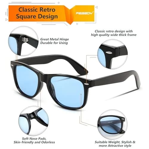 FEISEDY Classic Square Retro Polarized Sunglasses for Women & Men | 54mm Lens Width thumbnail 5