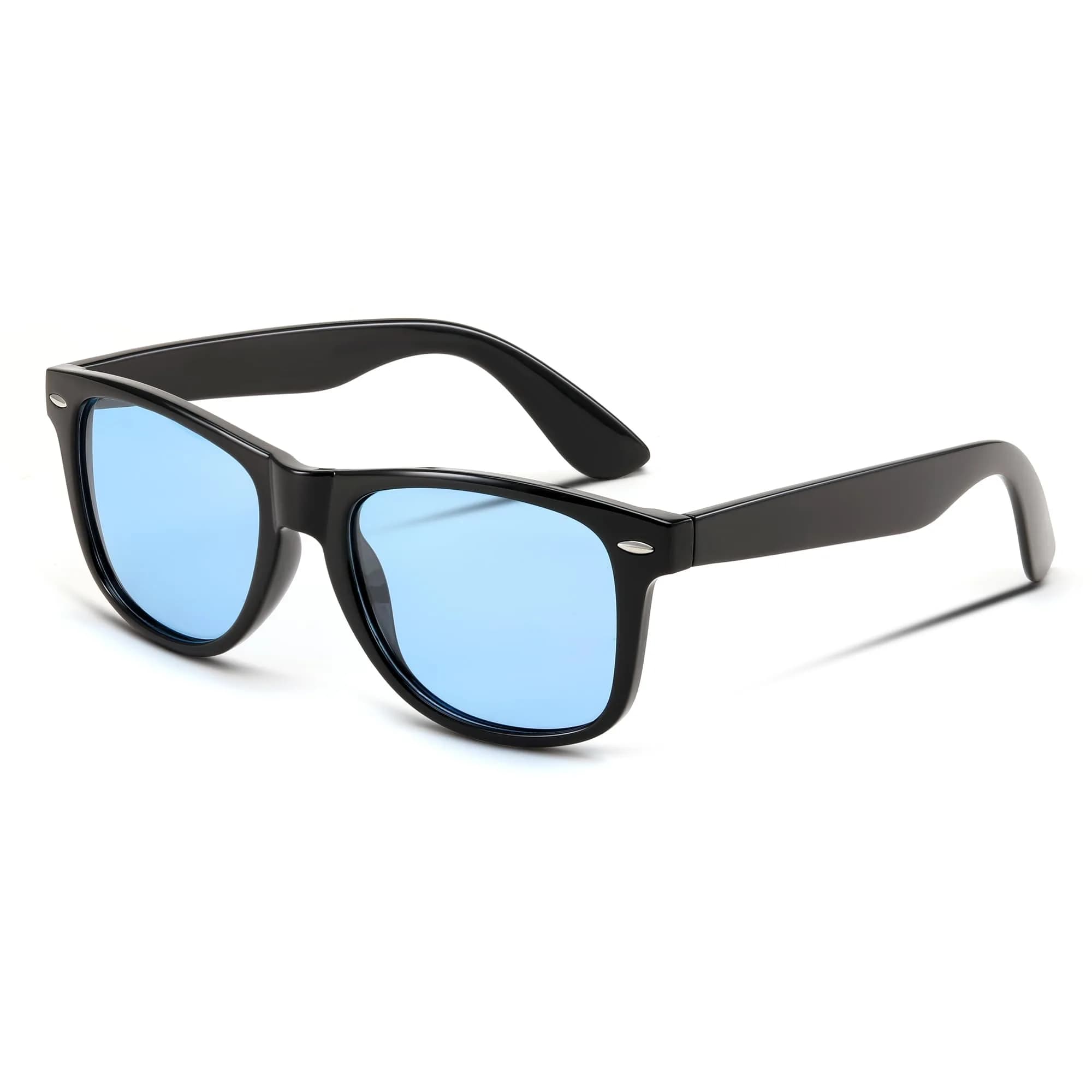 FEISEDY Classic Square Retro Polarized Sunglasses for Women & Men | 54mm (2.13 in) Lens Width — Black & Ocean Blue