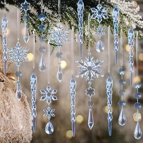GuassLee Crystal Ornaments for Christmas Tree Winter Wonderland Decorations 20 pcs (0.23 kg) | Shatterproof Acrylic Hanging Pendants thumbnail 1