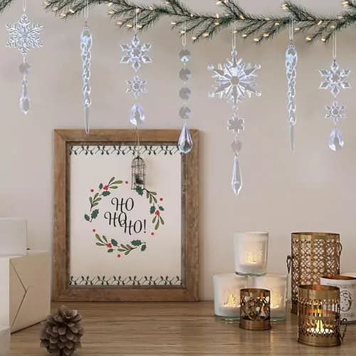 GuassLee Crystal Ornaments for Christmas Tree Winter Wonderland Decorations 20 pcs (0.23 kg) | Shatterproof Acrylic Hanging Pendants thumbnail 5