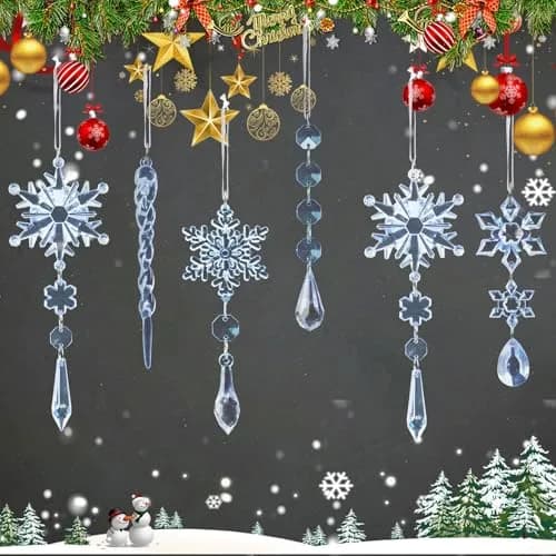GuassLee Crystal Ornaments for Christmas Tree Winter Wonderland Decorations 20 pcs (0.23 kg) | Shatterproof Acrylic Hanging Pendants thumbnail 6