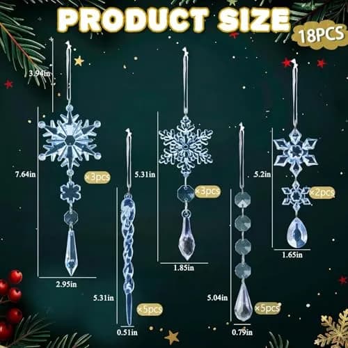 GuassLee Crystal Ornaments for Christmas Tree Winter Wonderland Decorations 20 pcs (0.23 kg) | Shatterproof Acrylic Hanging Pendants thumbnail 3