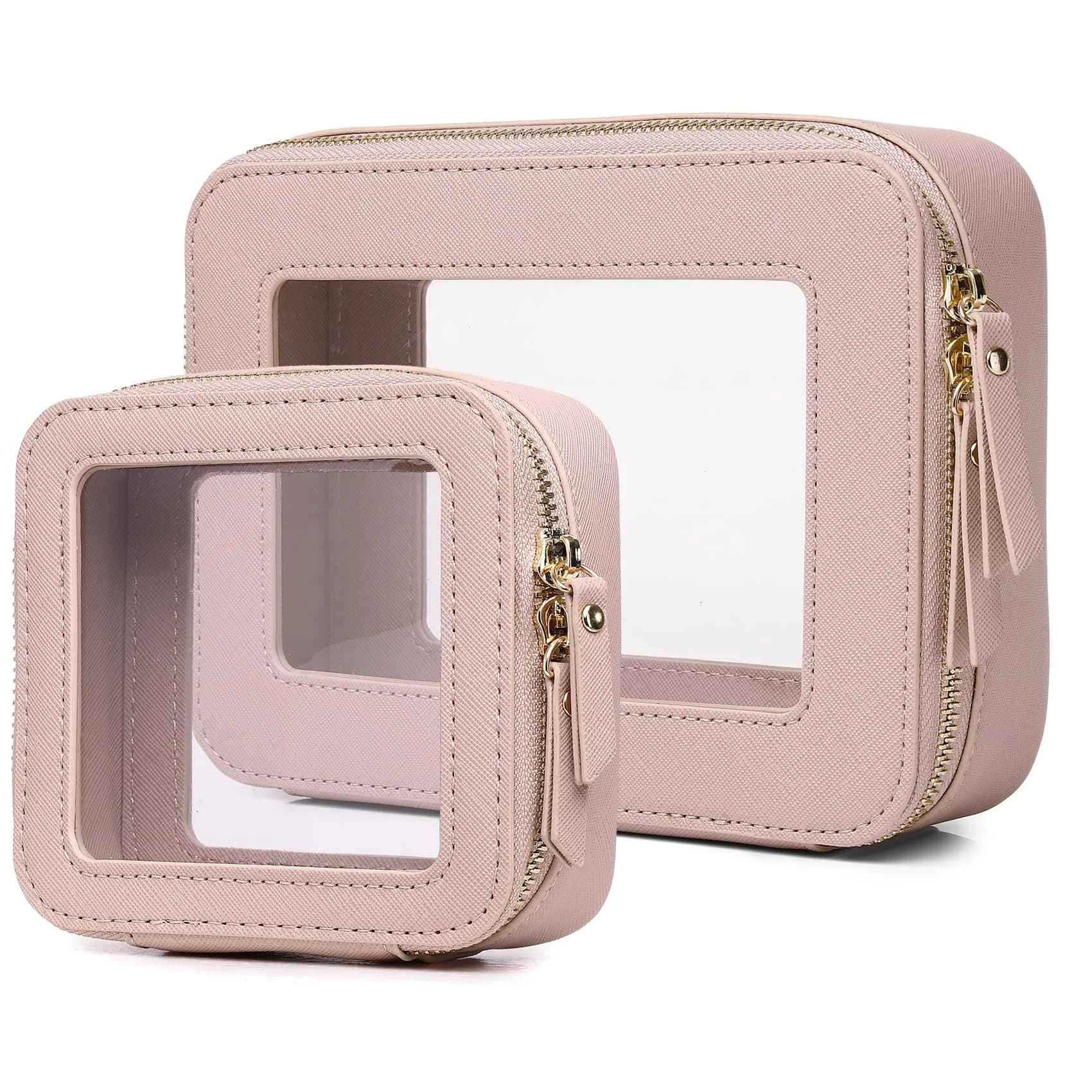 Pinkmik A4/Pink Clear Makeup Bag Set - Medium & Mini Sizes | TSA Approved Travel Cosmetic Case - main product image