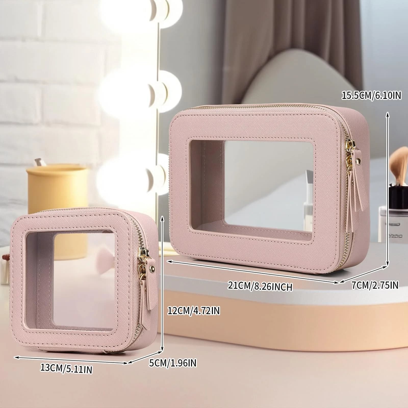 Pinkmik A4/Pink Clear Makeup Bag Set - Medium & Mini Sizes | TSA Approved Travel Cosmetic Case - view 4