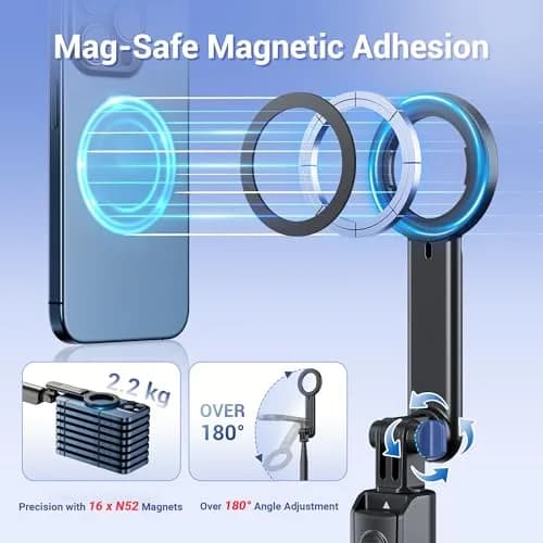 JJC Magnetic Phone Tripod Selfie Stick 40.9" | Extendable Cell Phone Stand for iPhone 17 16 15 14 13 12 MagSafe thumbnail 4