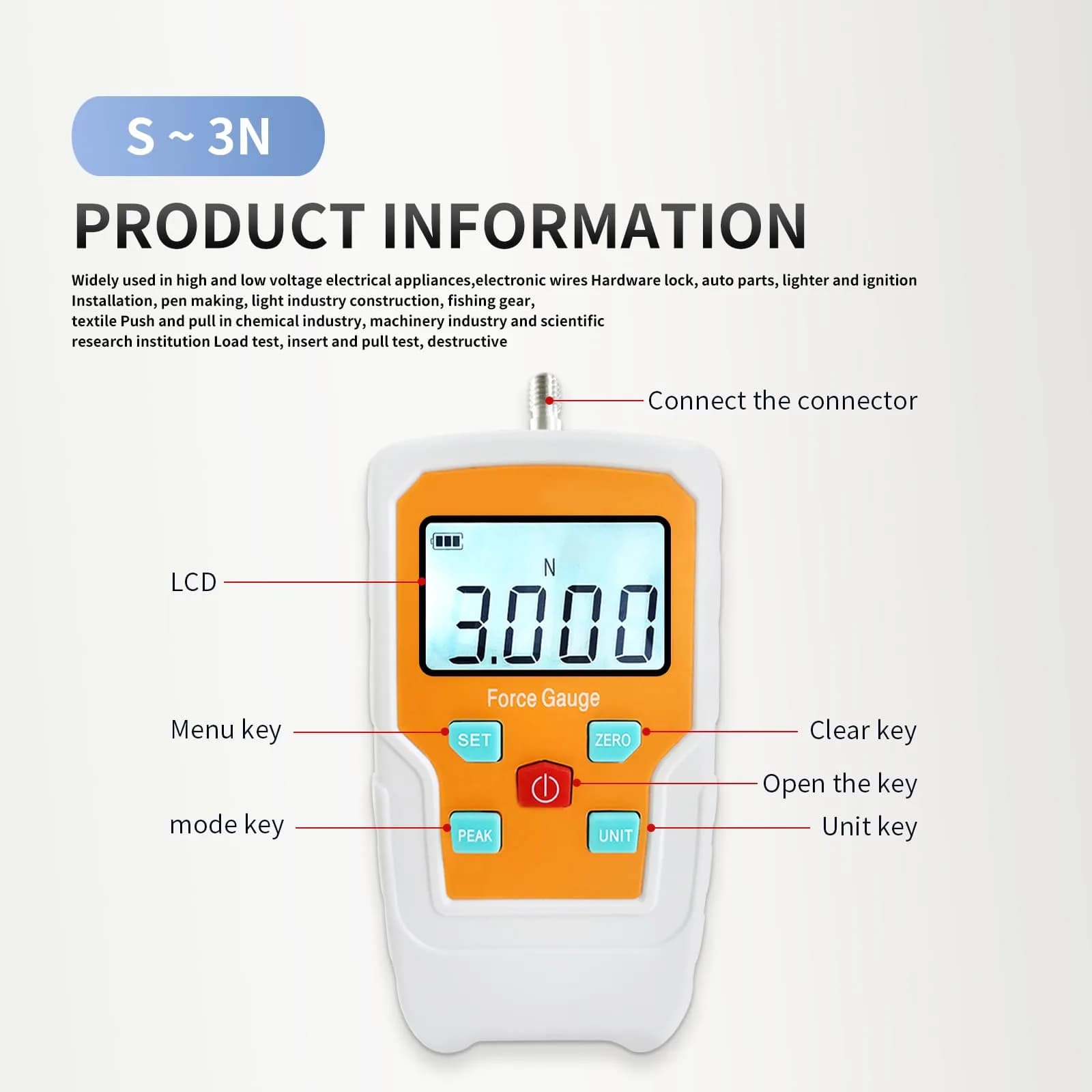 Soonkoda Digital Force Gauge 3N (0.65lb) | Precision Push Pull Meter for Destructive Testing - view 2