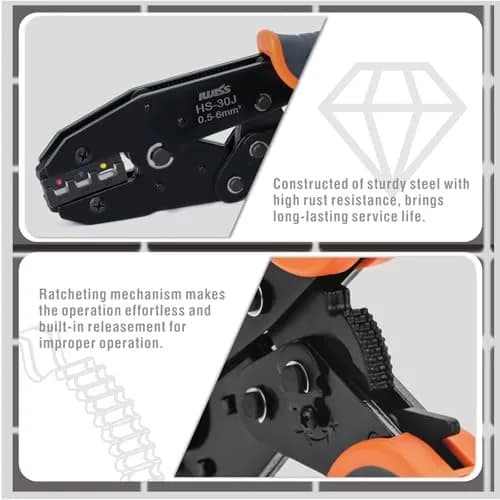 IWISS Ratchet Wire Crimping Tool Set with 5 Jaws & Wire Stripper | AWG 20-10 Crimping Pliers for Insulated & Non-Insulated Terminals thumbnail 4