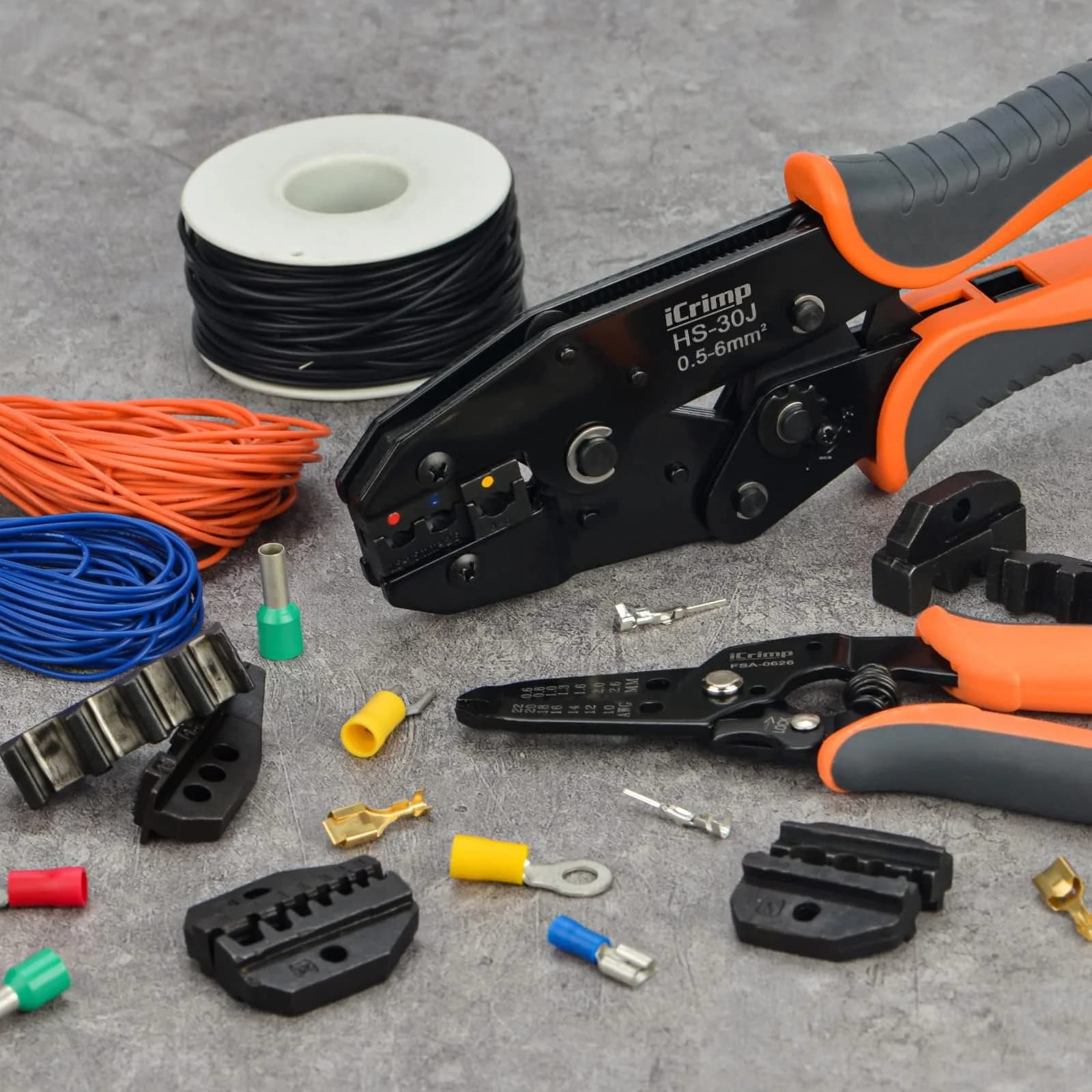 IWISS Ratchet Wire Crimping Tool Set with 5 Jaws & Wire Stripper | AWG 20-10 Crimping Pliers for Insulated & Non-Insulated Terminals - view 7