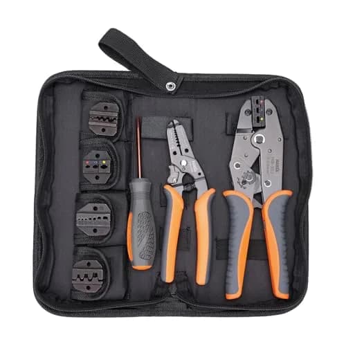 IWISS Ratchet Wire Crimping Tool Set with 5 Jaws & Wire Stripper | AWG 20-10 Crimping Pliers for Insulated & Non-Insulated Terminals thumbnail 1
