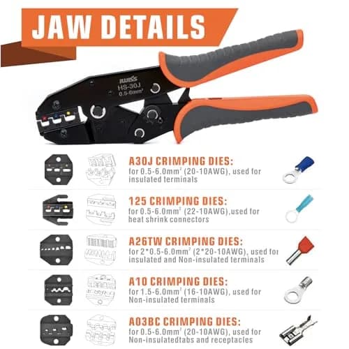 IWISS Ratchet Wire Crimping Tool Set with 5 Jaws & Wire Stripper | AWG 20-10 Crimping Pliers for Insulated & Non-Insulated Terminals thumbnail 3