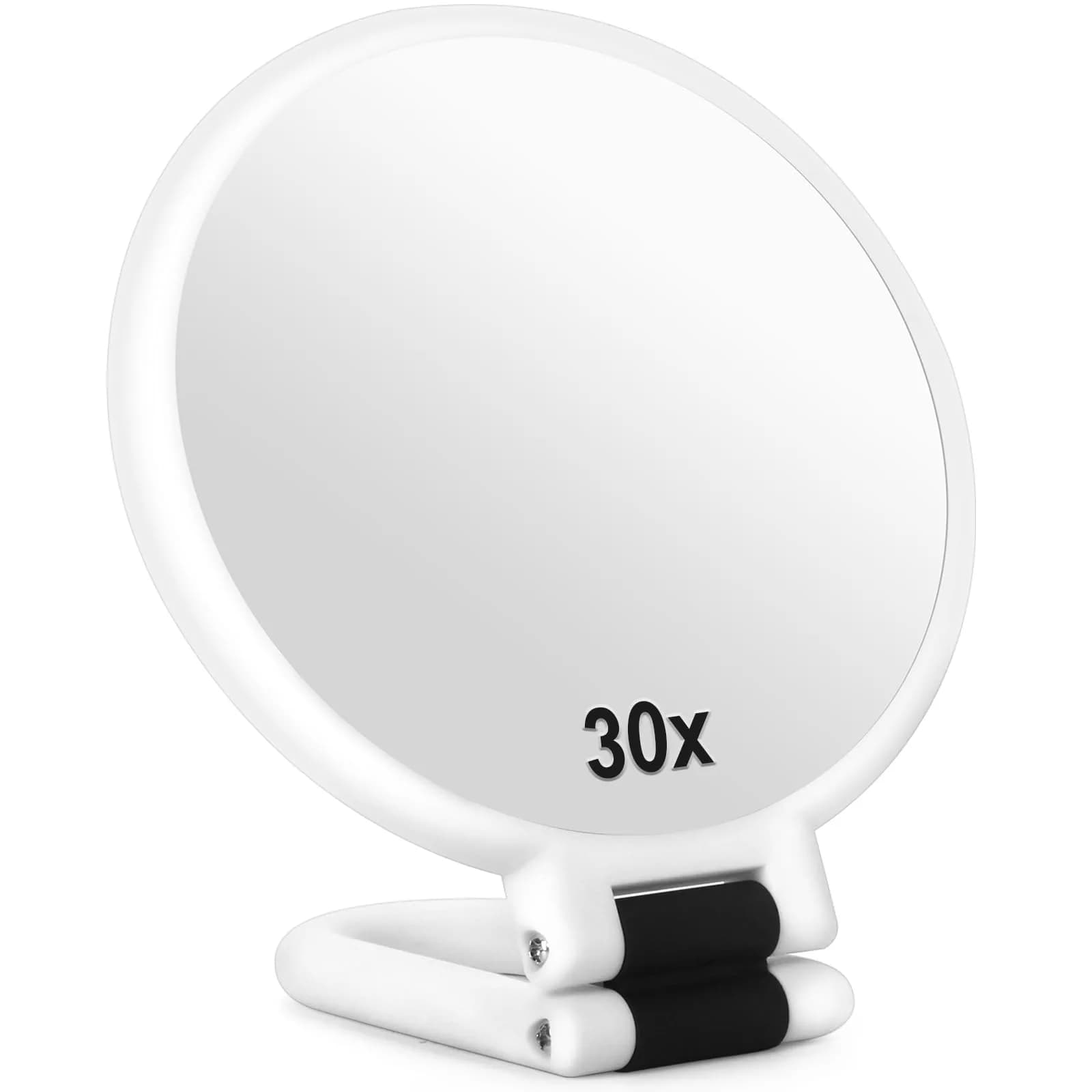 Sifolo 30x Magnifying Handheld Mirror with Stand - 9.5"L x 5.5"W Pearl White | Double-Sided 1X 30X Magnification for Makeup & Travel