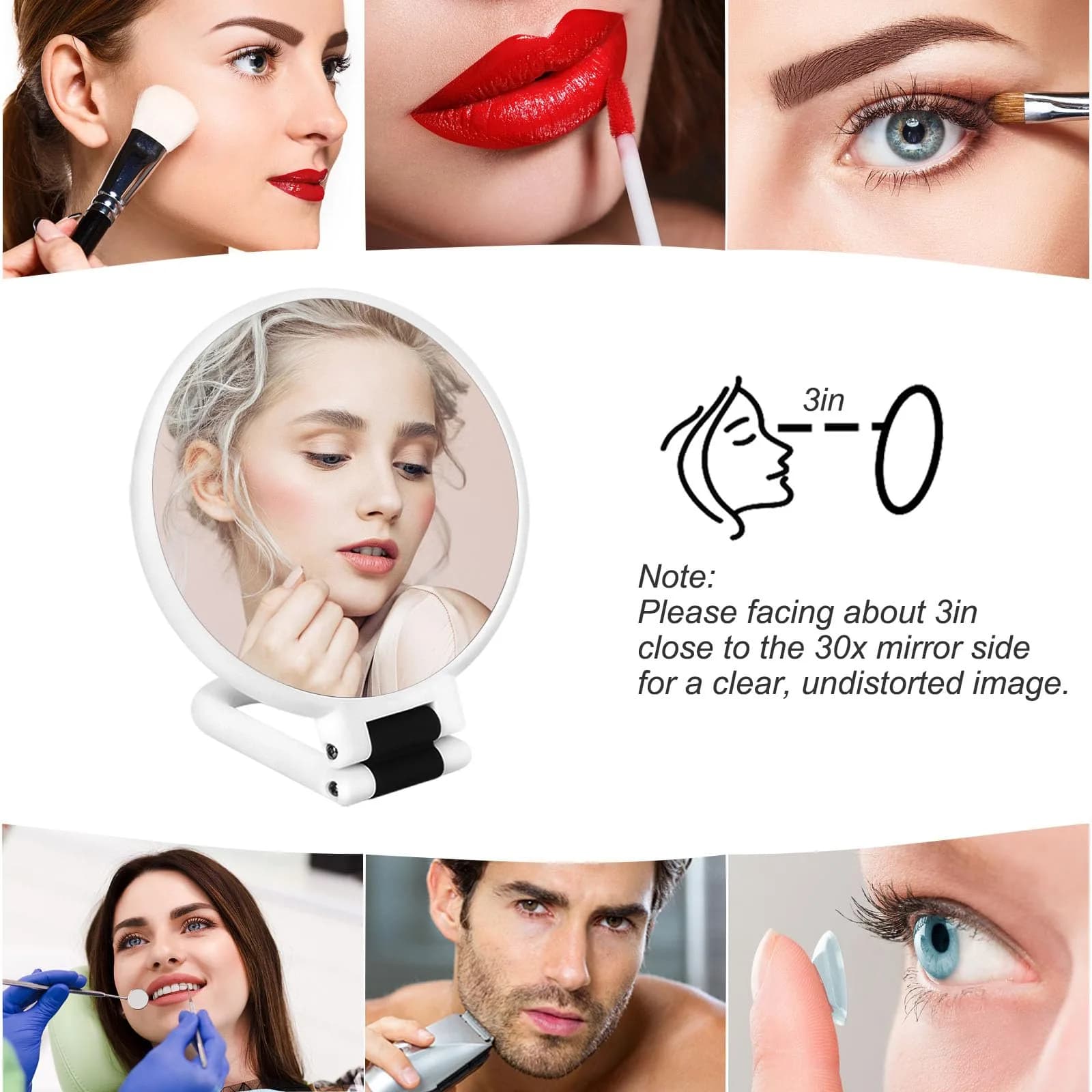 Sifolo 30x Magnifying Handheld Mirror with Stand - 9.5"L x 5.5"W Pearl White | Double-Sided 1X 30X Magnification for Makeup & Travel - view 6