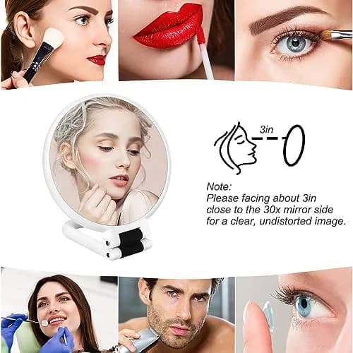 Sifolo 30x Magnifying Handheld Mirror with Stand - 9.5"L x 5.5"W Pearl White | Double-Sided 1X 30X Magnification for Makeup & Travel thumbnail 6
