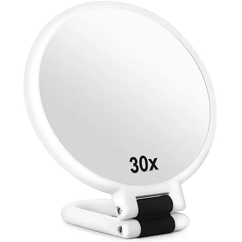 Sifolo 30x Magnifying Handheld Mirror with Stand - 9.5"L x 5.5"W Pearl White | Double-Sided 1X 30X Magnification for Makeup & Travel thumbnail 1