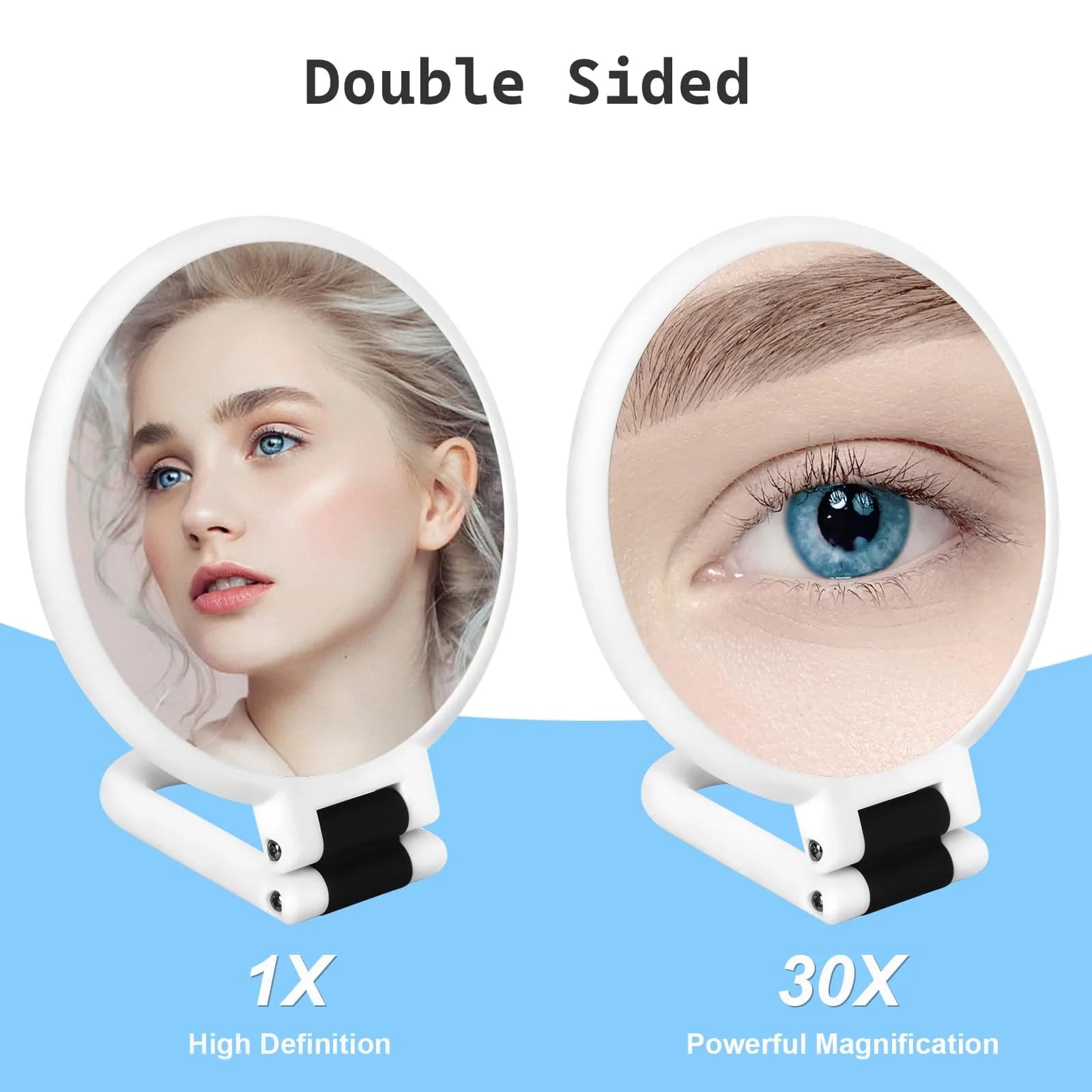 Sifolo 30x Magnifying Handheld Mirror with Stand - 9.5"L x 5.5"W Pearl White | Double-Sided 1X 30X Magnification for Makeup & Travel - view 2