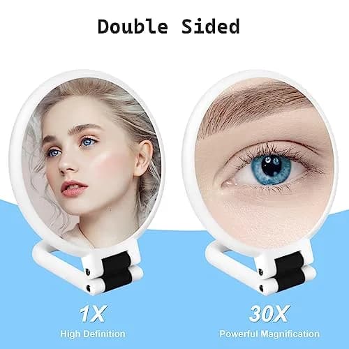 Sifolo 30x Magnifying Handheld Mirror with Stand - 9.5"L x 5.5"W Pearl White | Double-Sided 1X 30X Magnification for Makeup & Travel thumbnail 2