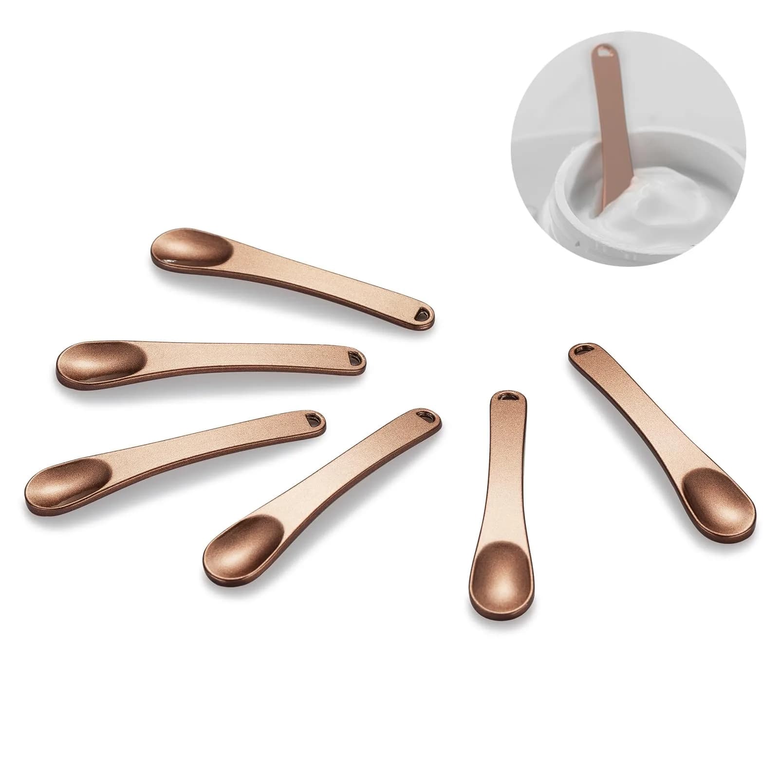 Tekson Metal Cosmetic Spatula Set 6 Pieces (2.36" x 0.47") | Reusable Makeup Beauty Spoons for Cream, Lotions, Moisturizers — deep orange