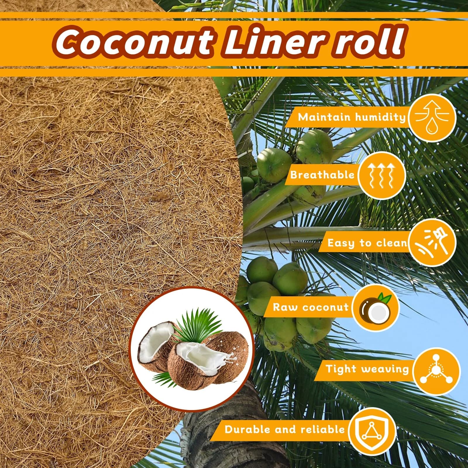 Hamiledyi Natural Coconut Fiber Reptile Carpet 323cm x 40cm (127 x 15.7in) | Breathable, Cuttable, Odor-Reducing Cage Liner - view 7