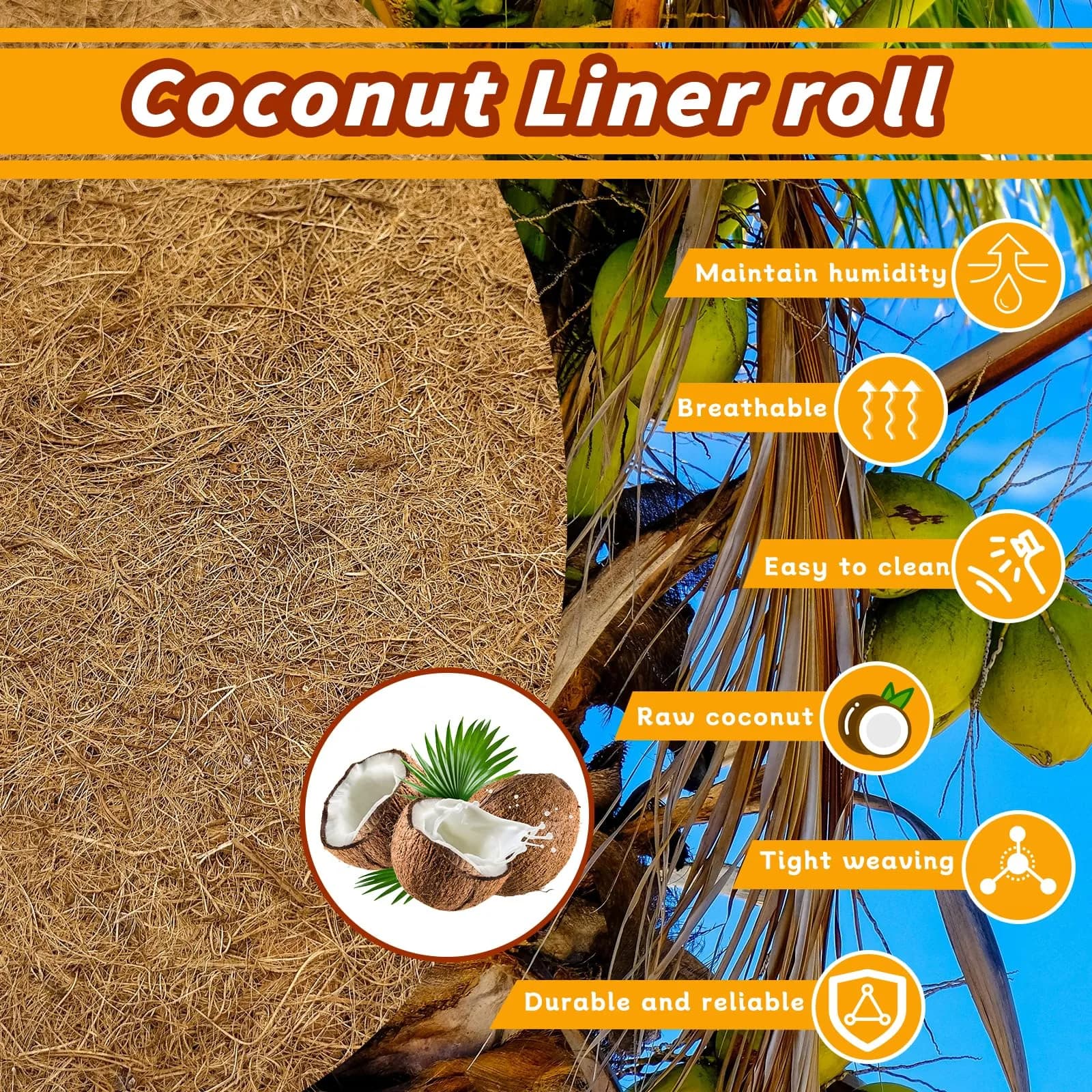 Hamiledyi Natural Coconut Fiber Reptile Carpet 40cm x 399cm (16in x 157in) | Breathable, Odor-Reducing Cage Liner - view 4