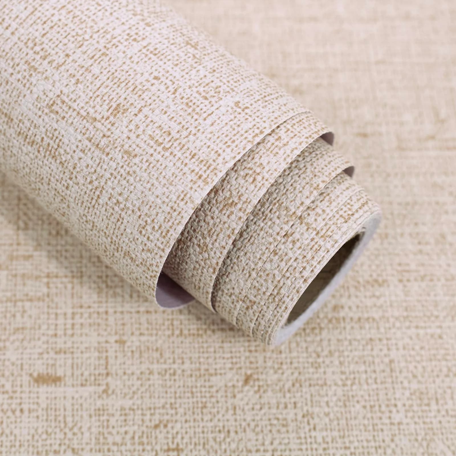 lenify Beige Grasscloth Peel and Stick Wallpaper Textured 40.4cm x 1000cm (15.7in x 393.7in) | Vintage Linen Style for Bedrooms & Living Rooms