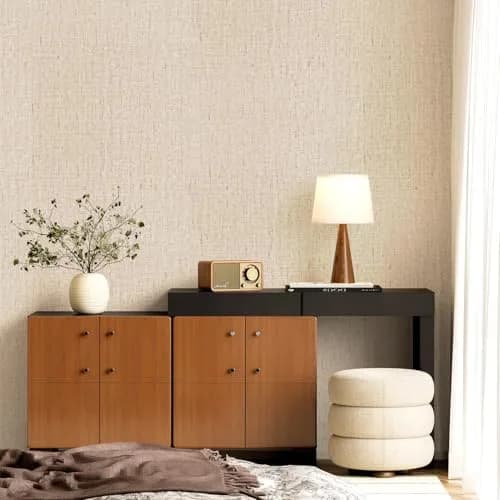 lenify Beige Grasscloth Peel and Stick Wallpaper Textured 40cm x 300cm | Vintage Linen Style for Indian Homes thumbnail 7