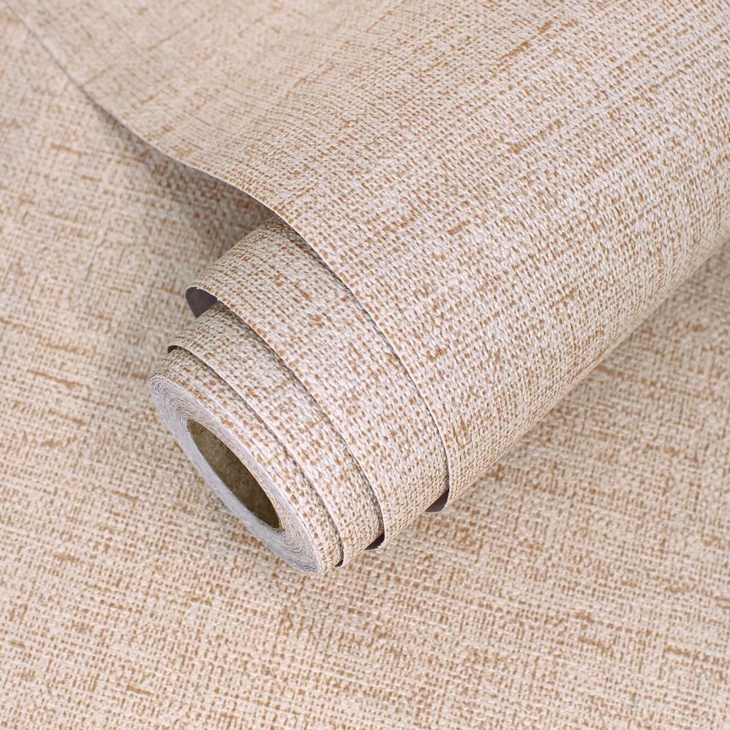 lenify Beige Grasscloth Peel and Stick Wallpaper Textured 40cm x 300cm | Vintage Linen Style for Indian Homes