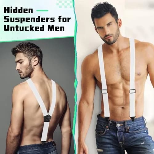 Jiuguva Men's Hidden Undershirt Suspenders Y-Style 3.8cm (1.5in) White | Airport Friendly Plastic Clip thumbnail 2