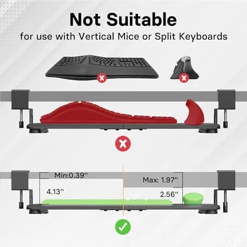 BONTEC Under Desk Keyboard Tray, Pull-Out Platform for Ergonomic Workspace | Fits Desks Up to 1.97" thumbnail 6