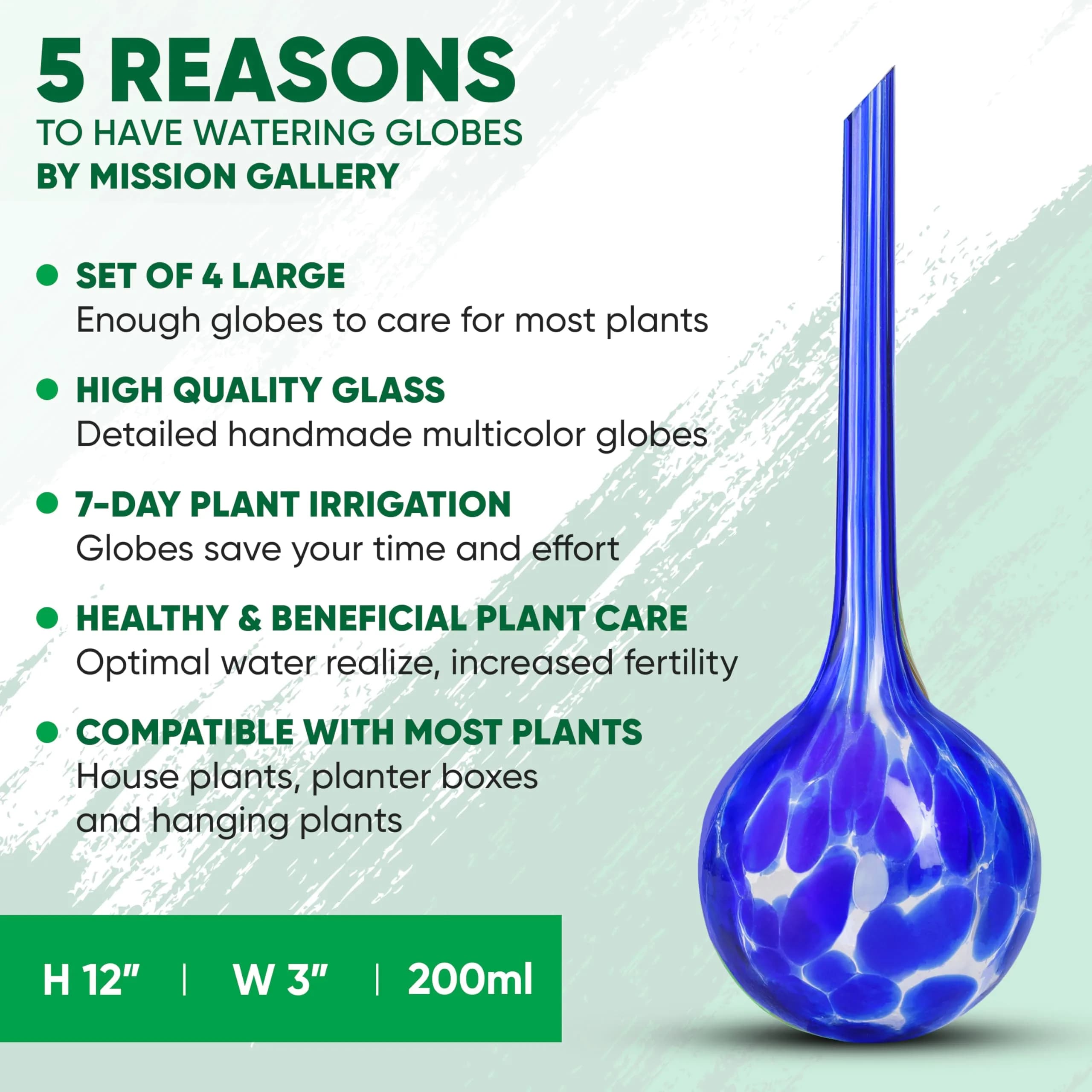 Mission Gallery Glass Plant Watering Globes Set of 4, Large 200ml | Automatic Irrigation for Indoor & Outdoor Plants - view 8