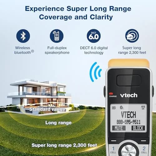 VTech IS8151-2 Super Long Range 2 Handset Cordless Phone | DECT 6.0, Bluetooth, Call Blocker, Answering Machine thumbnail 2