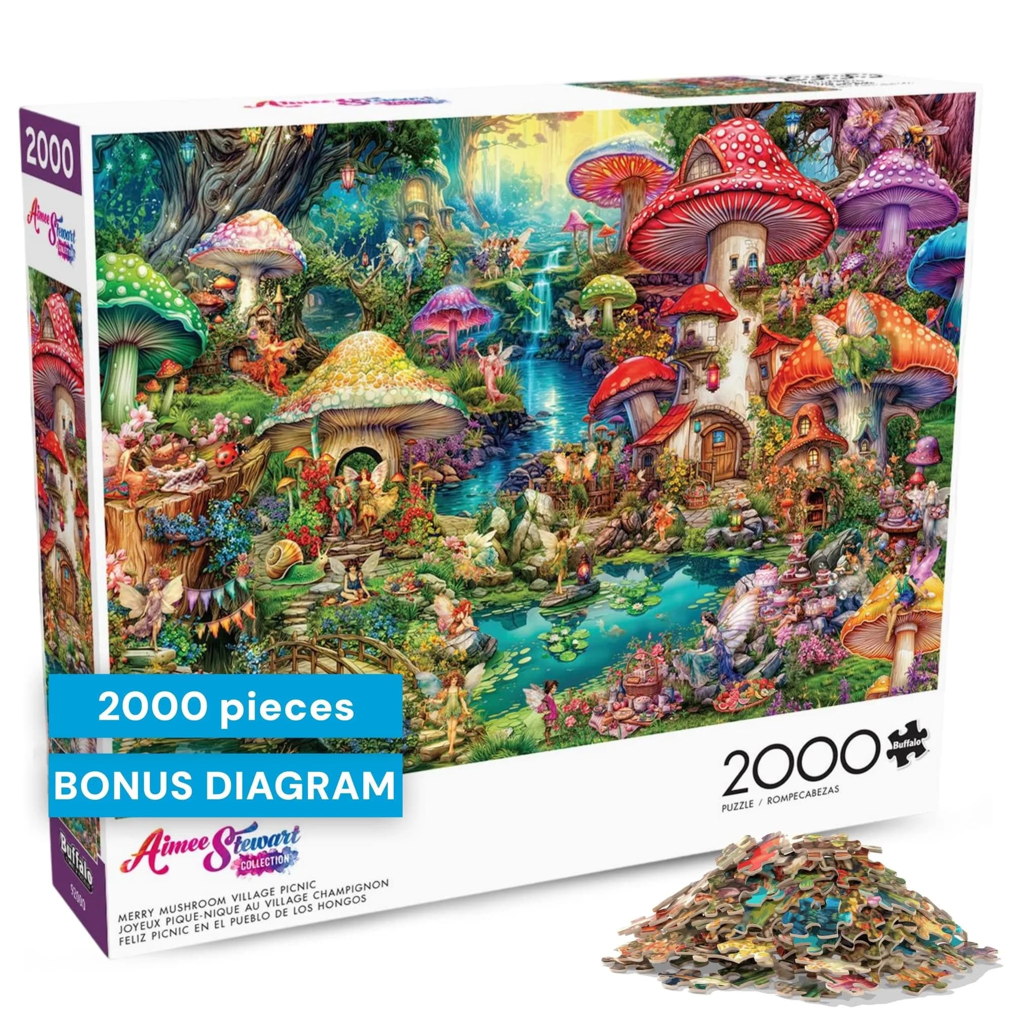 Buffalo Games Aimee Stewart Merry Mushroom Village Picnic 2000 Piece Puzzle | Vibrant Fantasy Scene for Adults - main product image