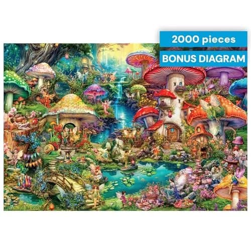 Buffalo Games Aimee Stewart Merry Mushroom Village Picnic 2000 Piece Puzzle | Vibrant Fantasy Scene for Adults thumbnail 7