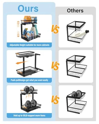 Hahaemall Under Sink Organizer Storage 1 Pack | Sliding 2 Tier Metal Rack for Kitchen & Bathroom thumbnail 5