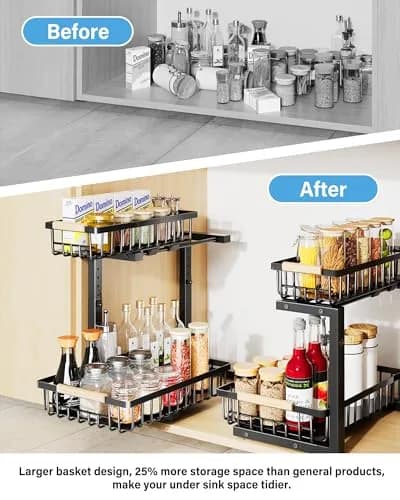 Hahaemall Under Sink Organizer Storage 1 Pack | Sliding 2 Tier Metal Rack for Kitchen & Bathroom thumbnail 3