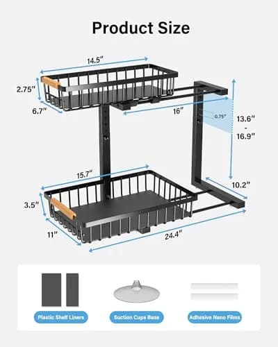 Hahaemall Under Sink Organizer Storage for Families | 2 Pack Metal Drawer Cabinet (15.3x11.6x17 in) thumbnail 6