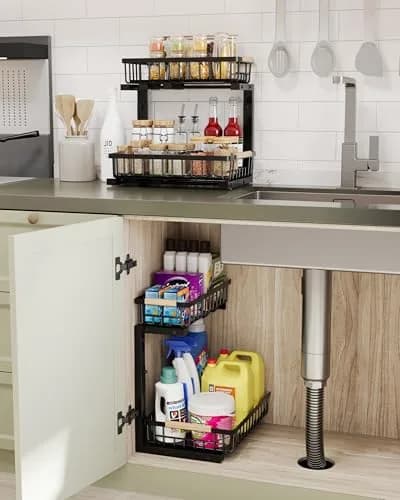 Hahaemall Under Sink Organizer Storage for Families | 2 Pack Metal Drawer Cabinet (15.3x11.6x17 in) thumbnail 2